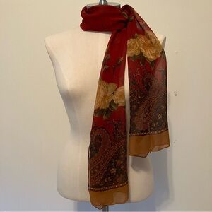 VTG Echo Burgundy Paisley Floral Silk Scarf Rectangle 13in X 56in Old Money